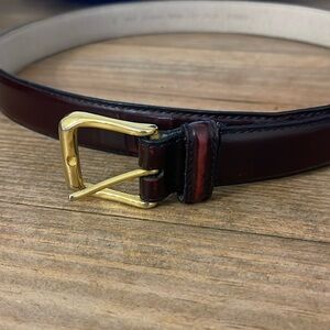 Men’s Dress Belt Full Grain Cowhide Smooth Brown Size 36 Gold Brass Buckle